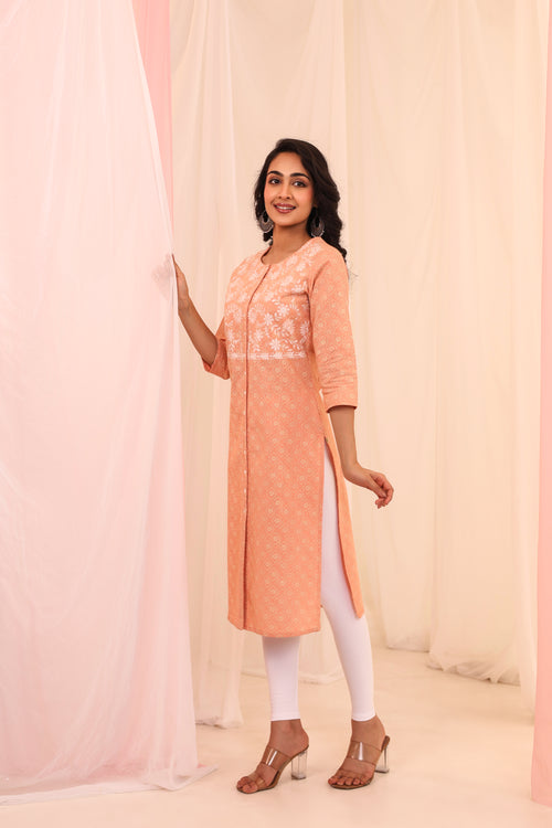 KHADI PRINT EMBROIDERED KURTA