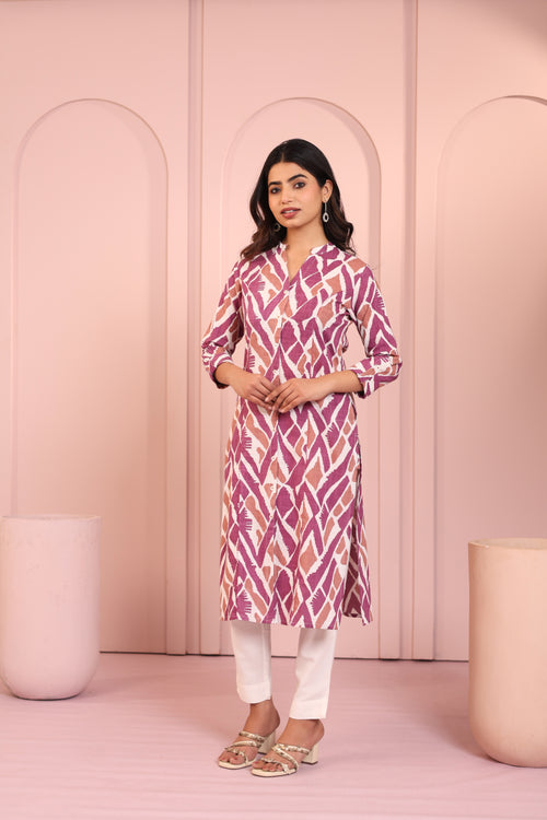 ABSTRACT PRINTED PRINCESS CUT LONG KURTI EMBELLISHED WITH HAND CRAFT DETAILS