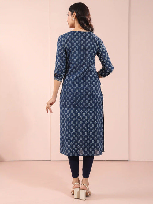 MUL COTTON BAGRU PRINTED KURTI EMBELLISHED WITH HAND CRAFT DETAILS