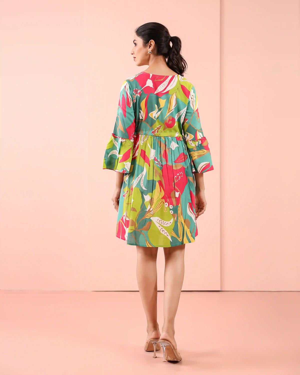 MUL COTTON TROPICAL PRINTED SHORT DRESS