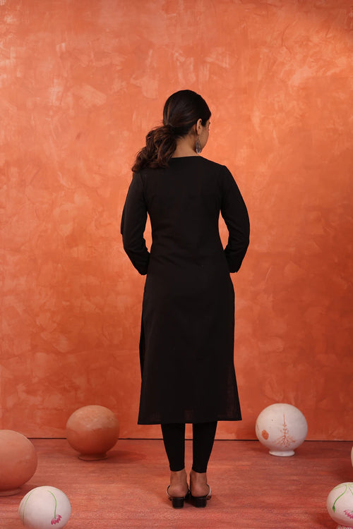 COTTON SLUB EMBROIDERED KURTI WITH SEQUENCE HIGHLIGHT