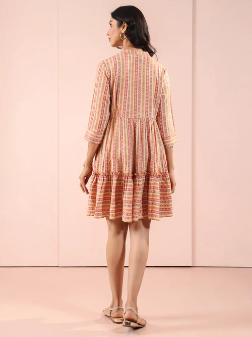 ABSTRACT PRINTED FLAIRED SHORT DRESS