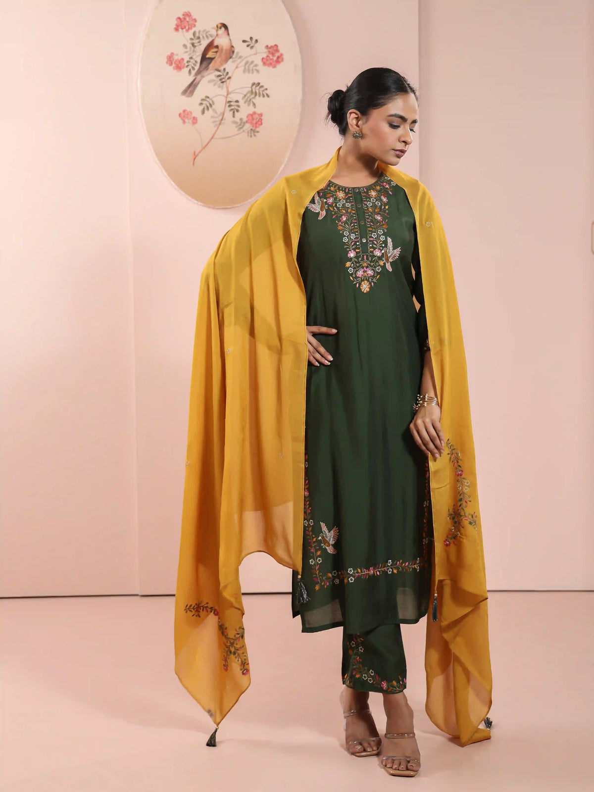 SILK BASE BEAUTIFUL EMBROIDERY 3PC KURTA SET WITH SEQUENCE DETAILS