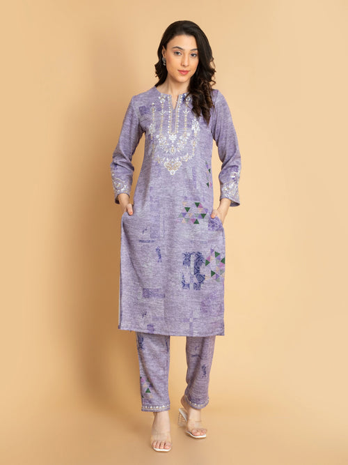 KARACHI DIGITAL TEXTURED PRINTED 2PC SUIT SET WITH EMBROIDERY DETAILS