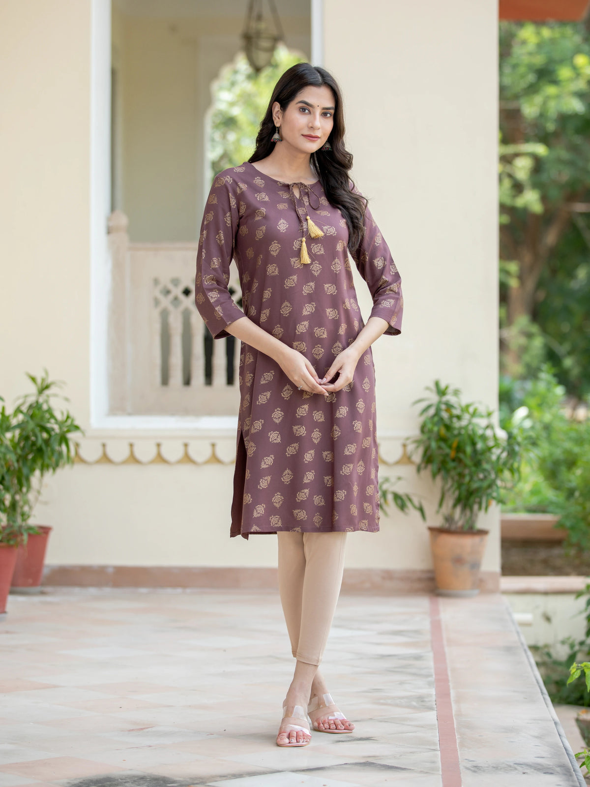 GOLD PRINTED STRAIGHT KURTI