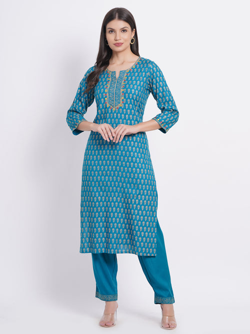 Gold Print Kurti with Handcrafted Embellishments