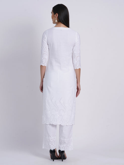 Rayon Linen Long Kurti With Schiffli Embroidery