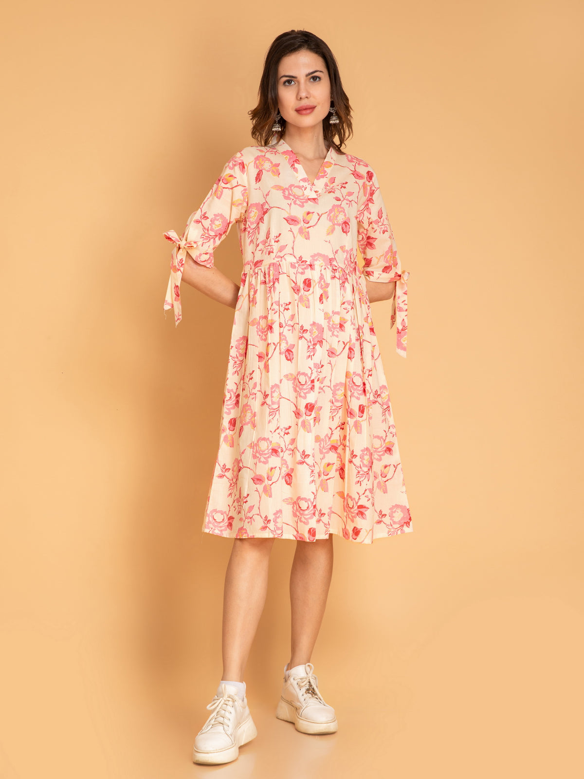 Floral Gold Print Mul Cotton Dress