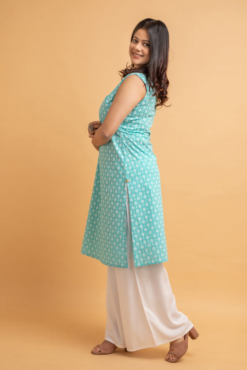 Khadi Print Sleeveless Long Kurti