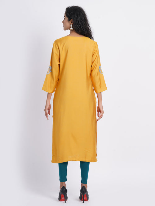 Embroidered Tussar Silk Long Kurti