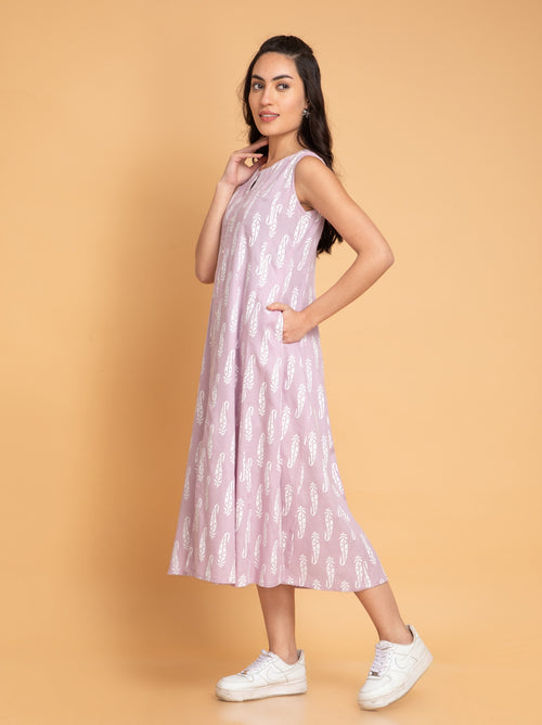 PRINTED KALIDAR LONG DRESS EMBELLISHED WITH BUTTON DETAILS