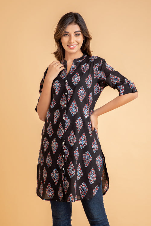 Cotton Ajrak Printed Short Kurti