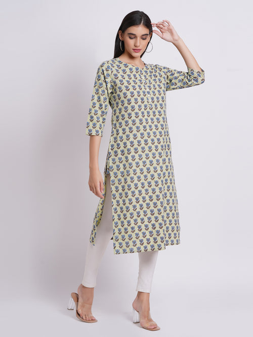 Cotton Printed Long Kurti With Button Details