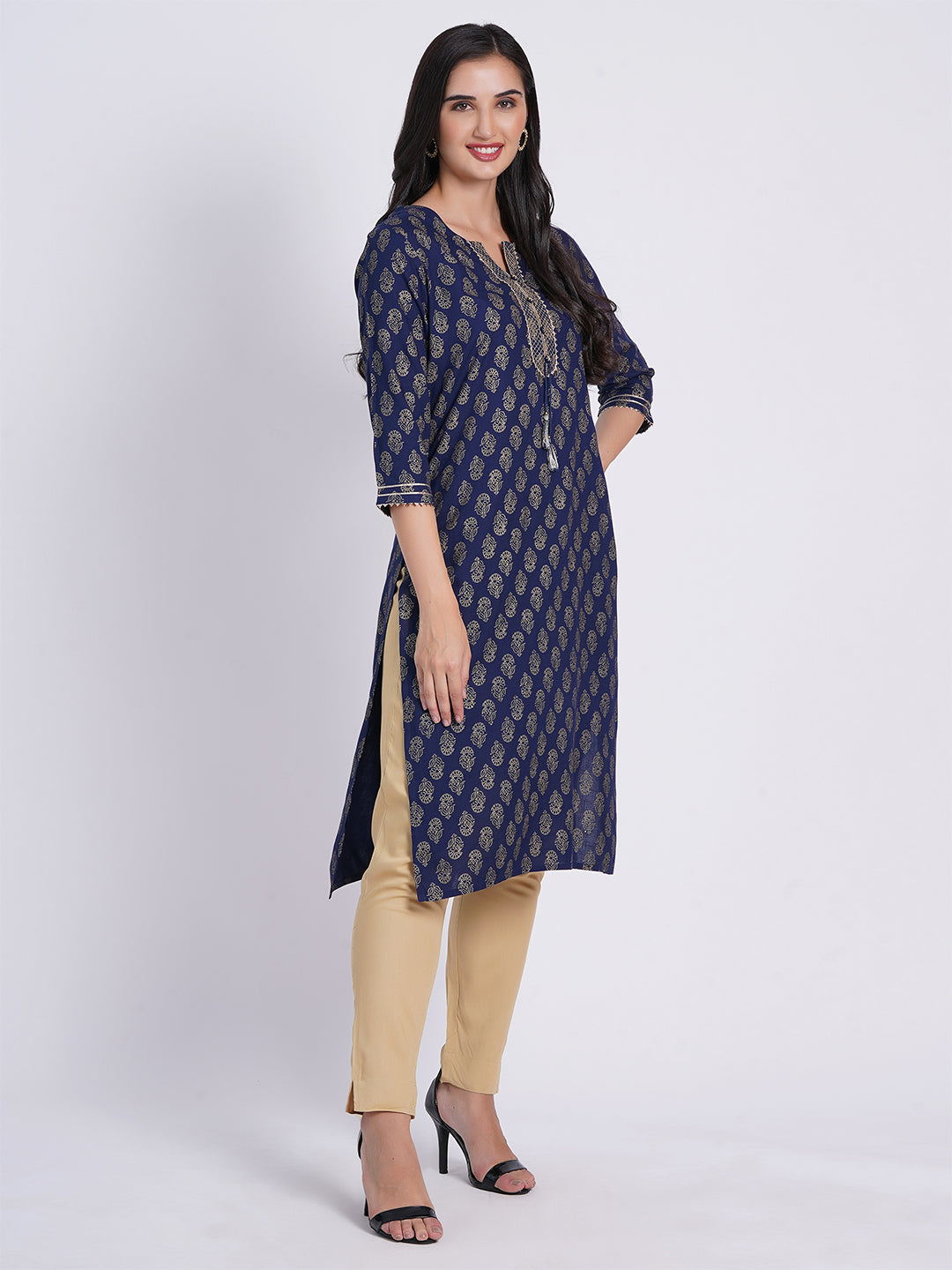 Gold Print Kurti with Dori Latkan