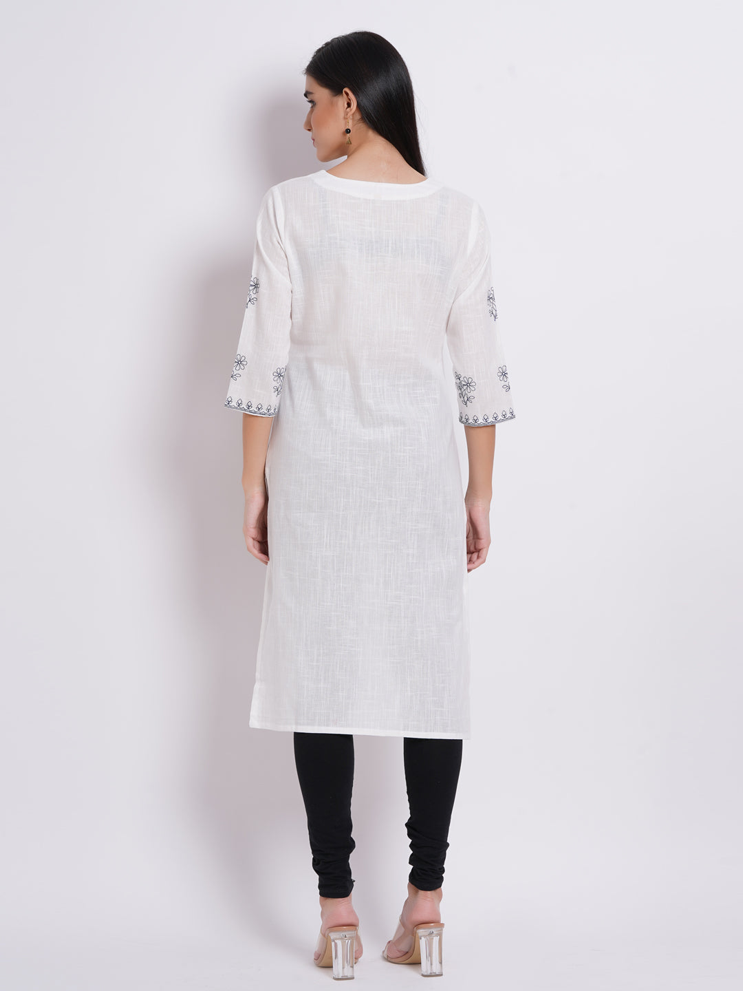 Cotton Slub Embroidered Long Kurti