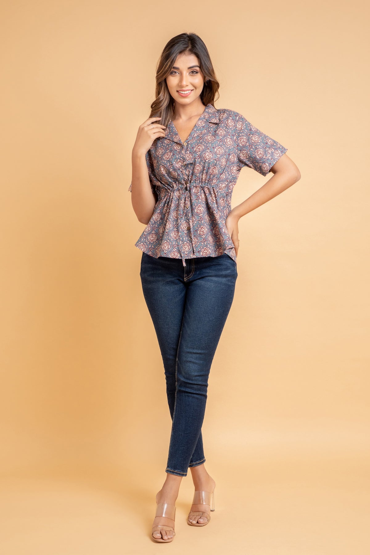 SHIRT SHORT TOP WITH WAIST TIE-UP STRING