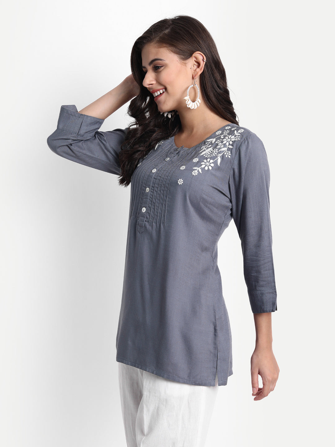 Rayon Embroidered Top With Pintuck Detail