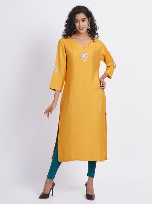 Embroidered Tussar Silk Long Kurti