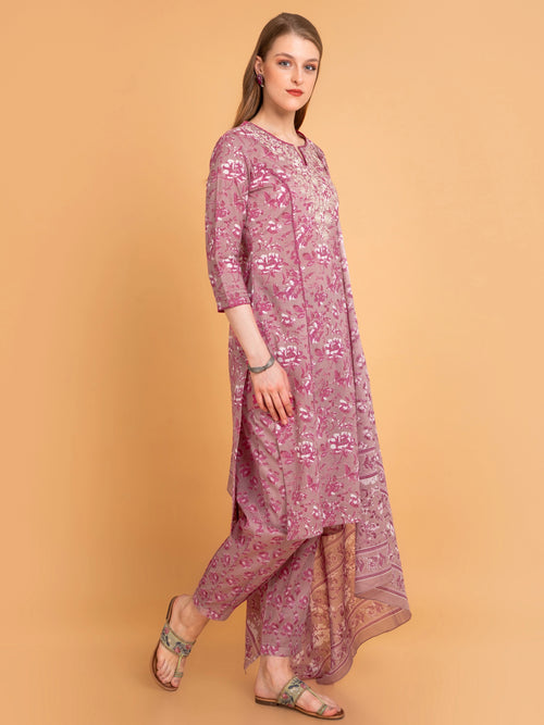 SUTI WOMEN EMBROIDERED MUL COTTON PRINTED 3PC KURTA PANT SET