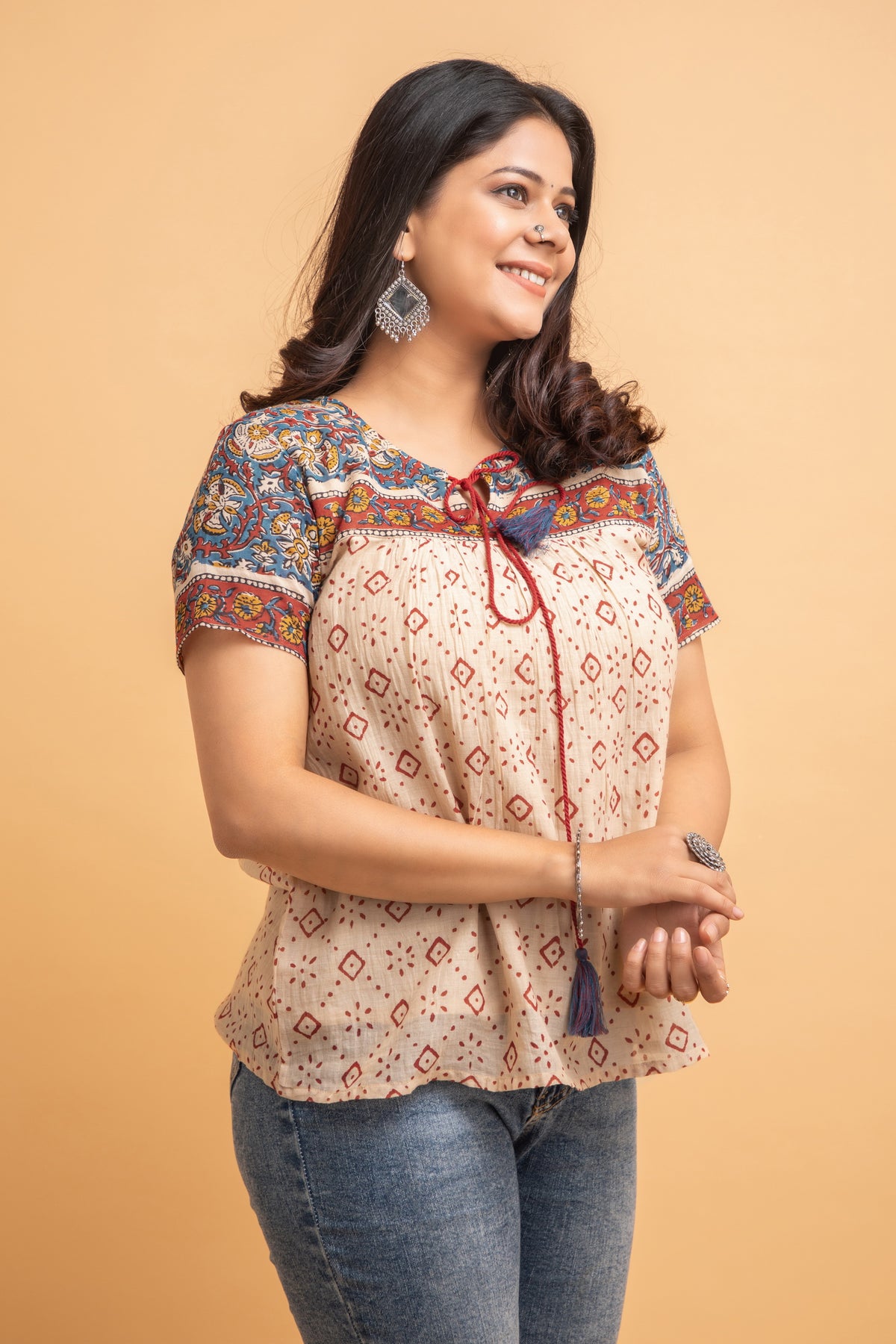 Printed Flared Short Top with Cap Sleeve