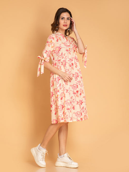 Floral Gold Print Mul Cotton Dress