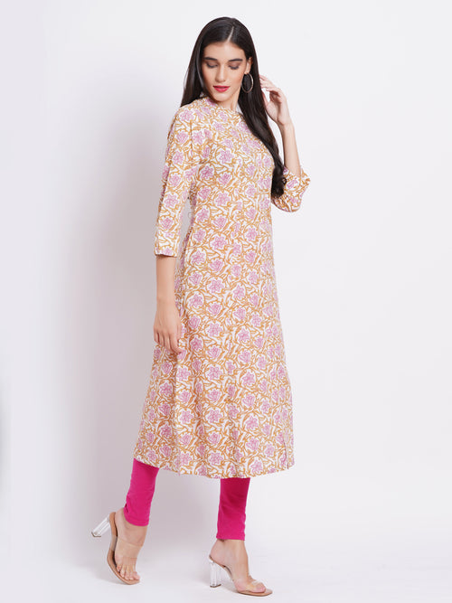 Printed A-Line Day Out Kurti with Button Details