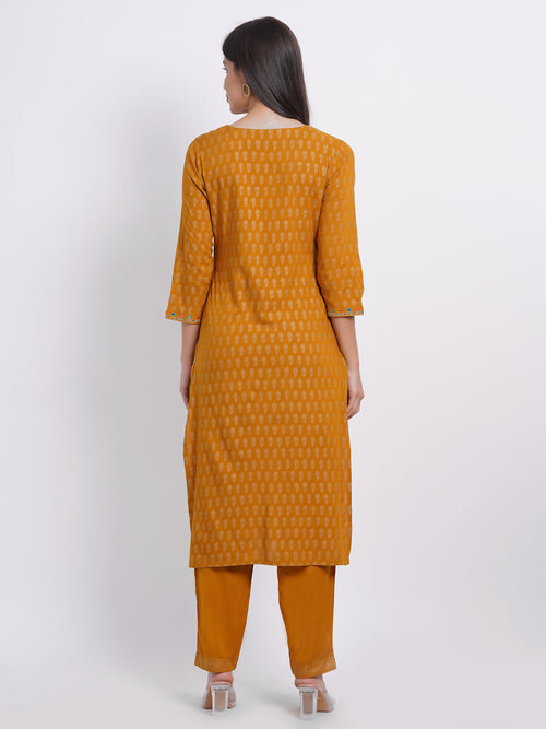 Gold Print Kurti with Handcrafted Embellishments