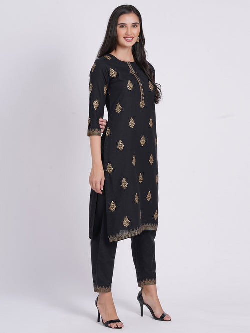 Gold Printed 2Pc Kurta Pant Set