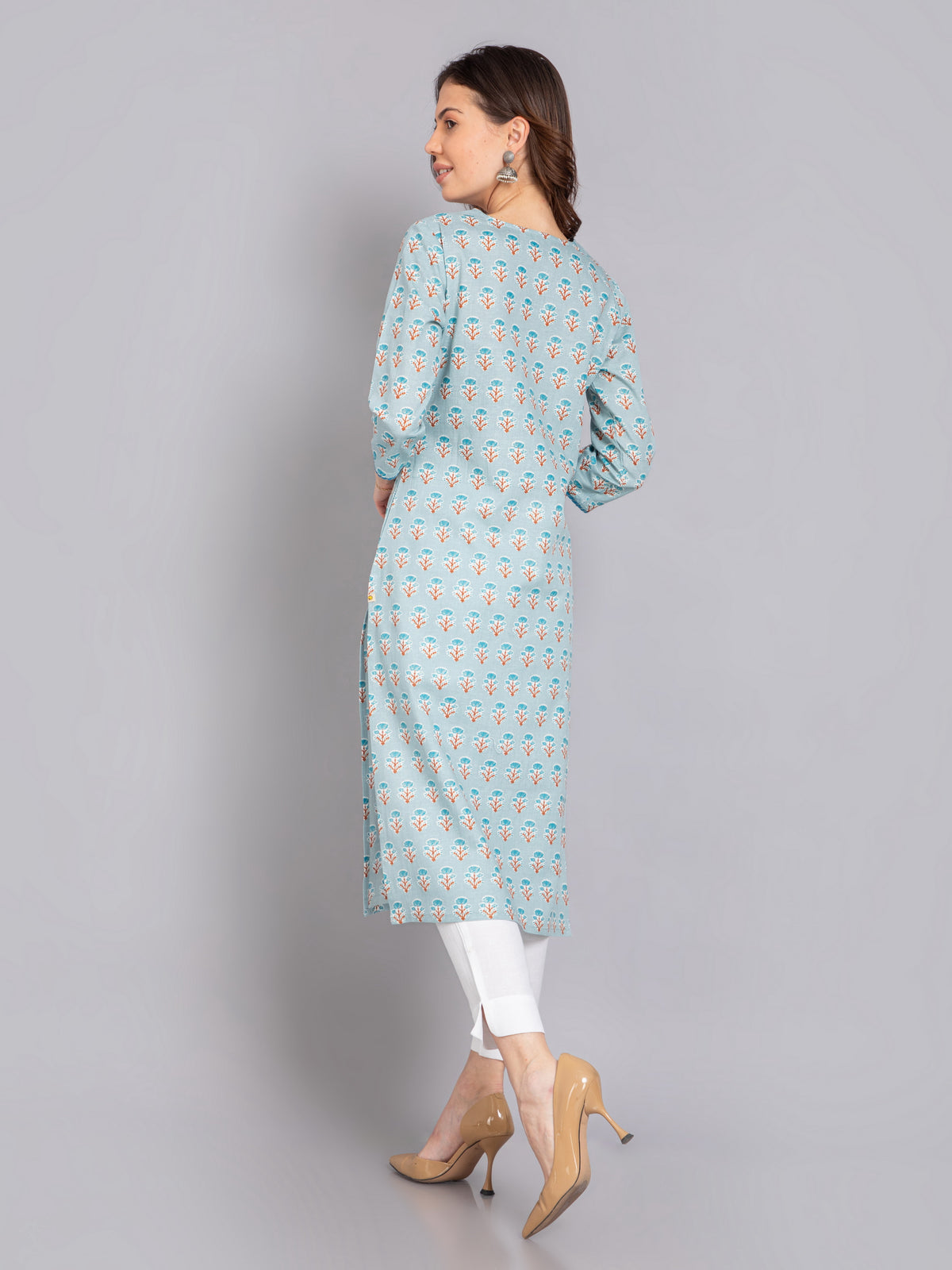 Rayon Linen Gold Foil Printed Long Kurti