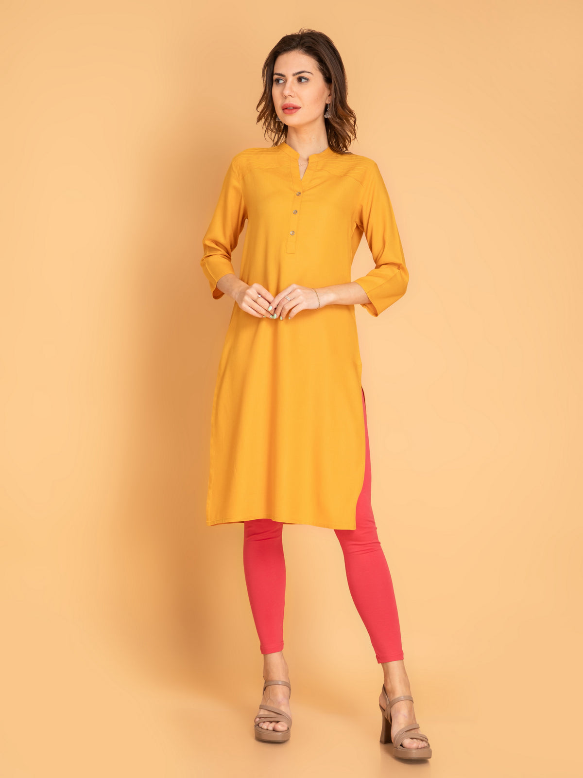 Pintuck Detail Knee-Length Kurti