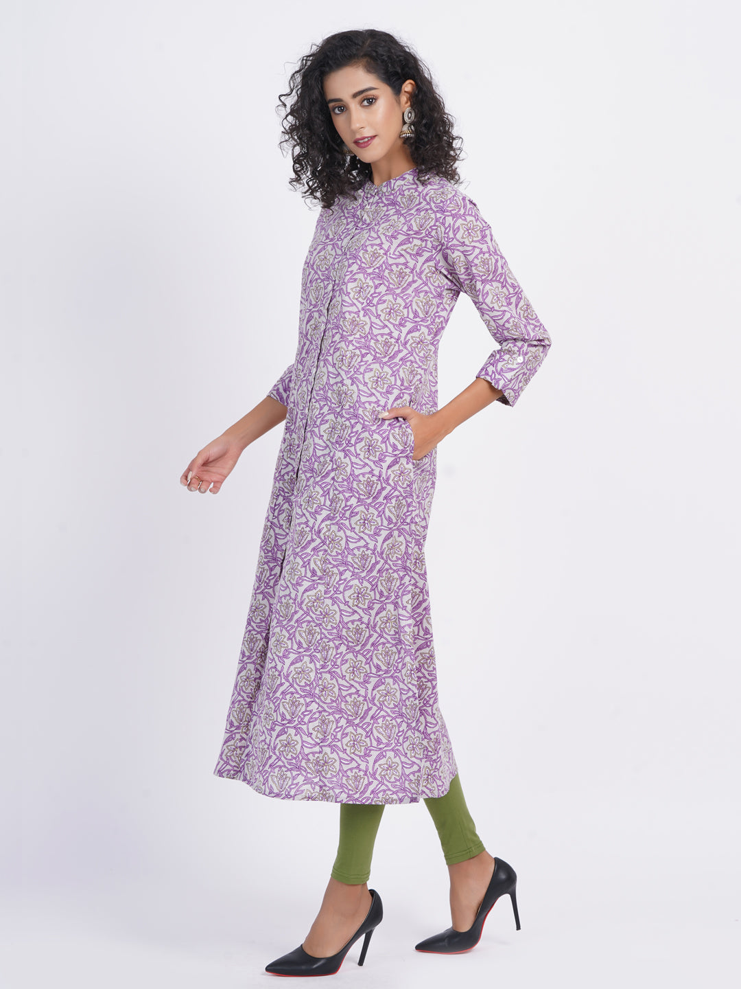 Printed A-Line Day Out Kurti with Button Details