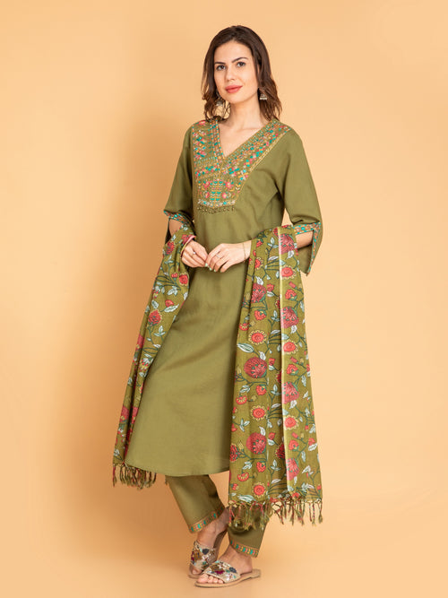 Festive Wear Mirror Work Embroidered Kurti Set