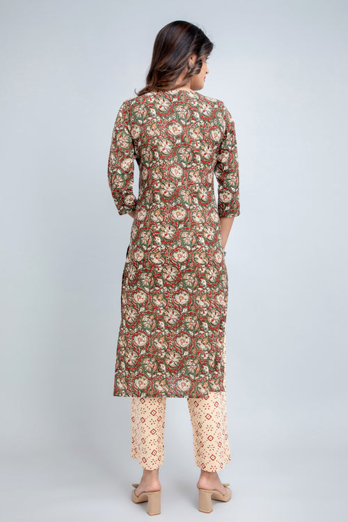 FLORAL PRINTED KURTA & PANT SET WITH DUPATTA