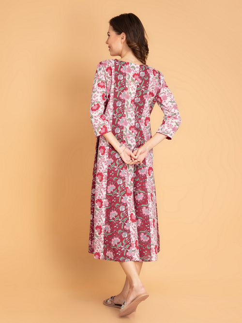 Mul Cotton Printed Kalidar Kurti with Zari Work