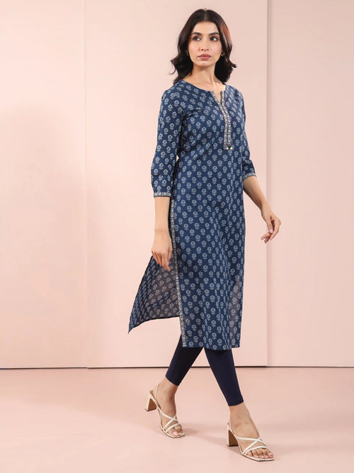 MUL COTTON BAGRU PRINTED KURTI EMBELLISHED WITH HAND CRAFT DETAILS