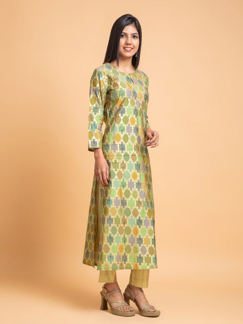 GOLD PRINTED A LINE LONG KURTI