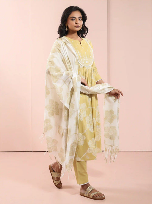 MUL COTTON KHADI FOIL PRINTED 3PC KURTA SET
