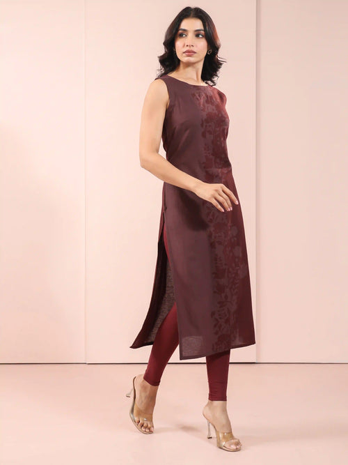 LINEN BLEND PLACEMENT PRINT KURTA