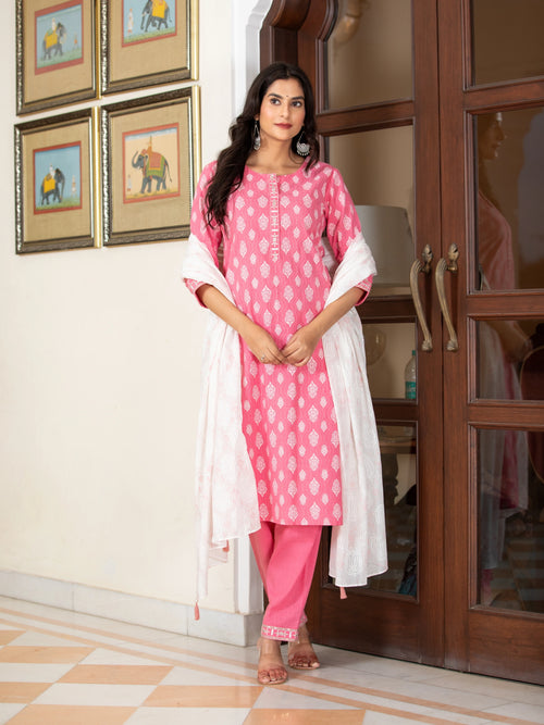 KHADI PRINTED 3 PCS KURTA SET