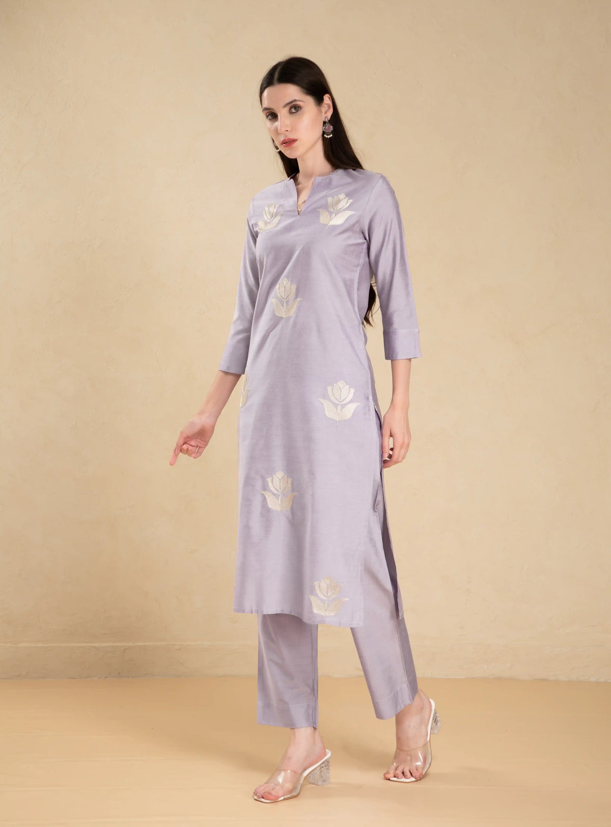 SILK BASE 2PC KURTA SET WITH EMBROIDERY DETAILS