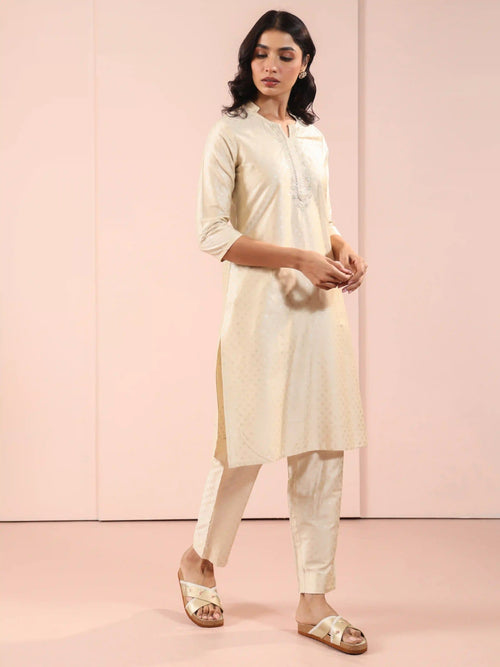 SILK BASE 2PC GOLD PRINTED KURTA SET