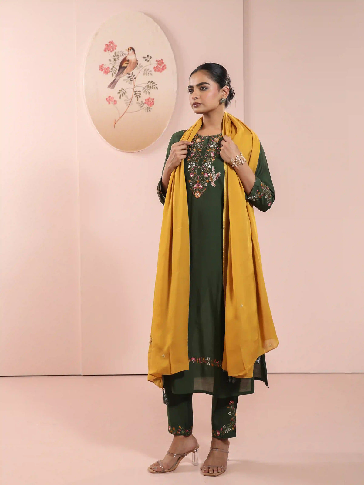 SILK BASE BEAUTIFUL EMBROIDERY 3PC KURTA SET WITH SEQUENCE DETAILS
