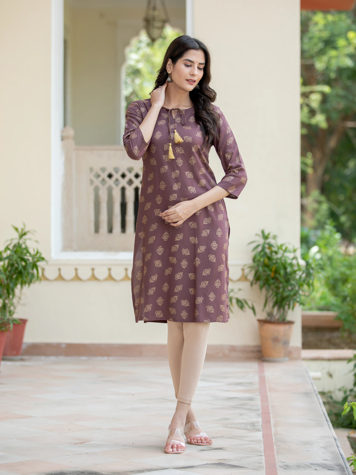 GOLD PRINTED STRAIGHT KURTI