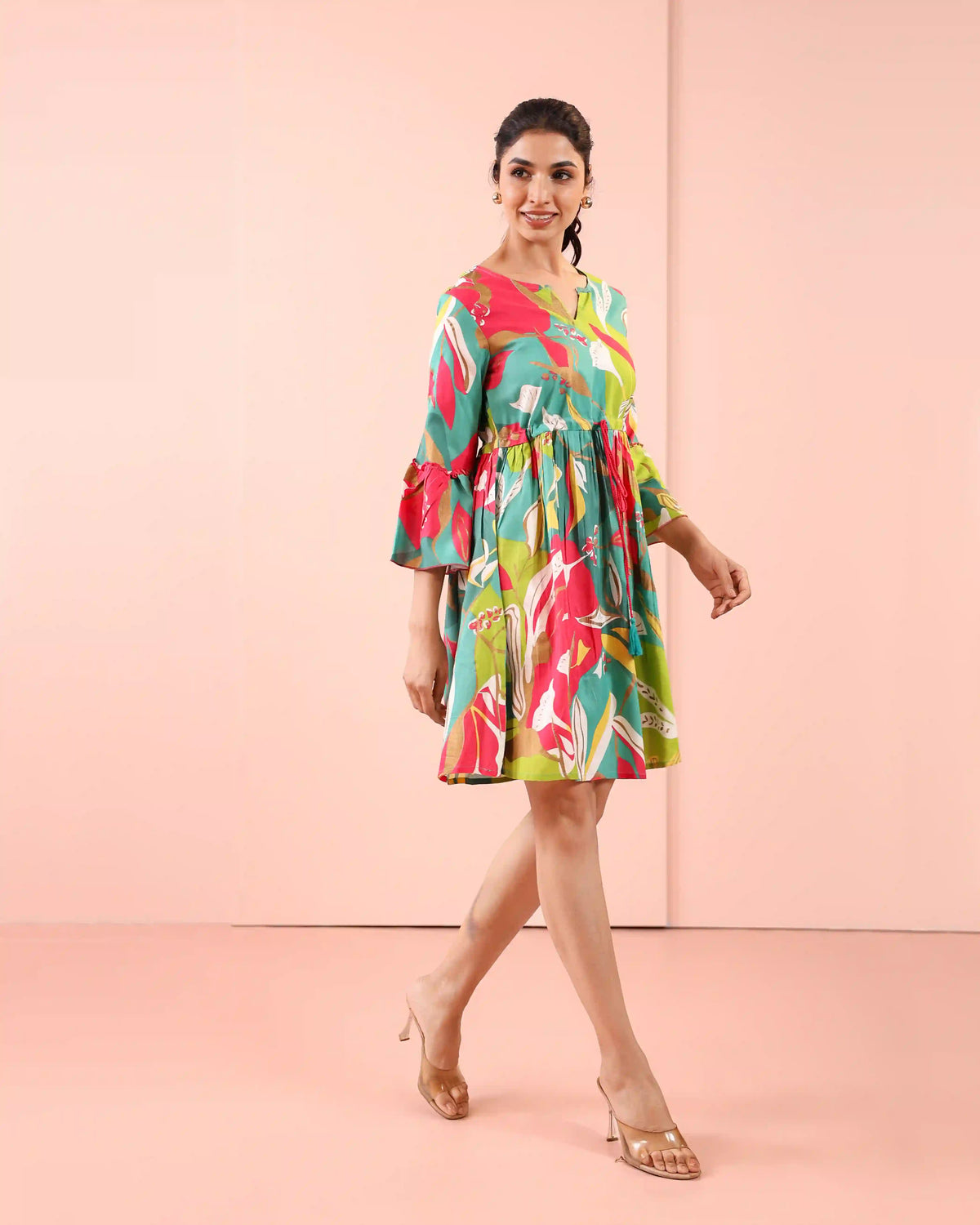 MUL COTTON TROPICAL PRINTED SHORT DRESS