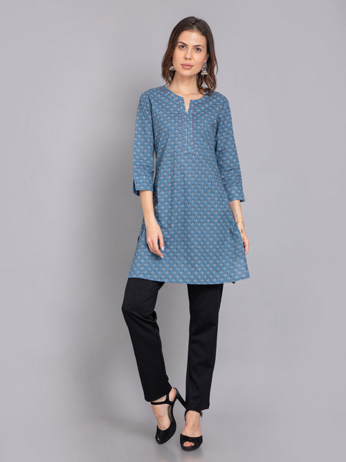 Suti Women Cotton Printed Straight Kurti Detailed With Handwork