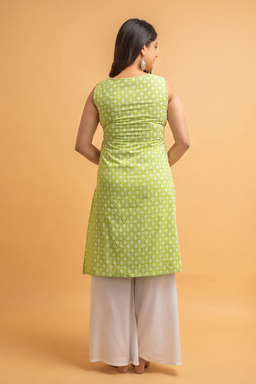 Khadi Print Sleeveless Long Kurti