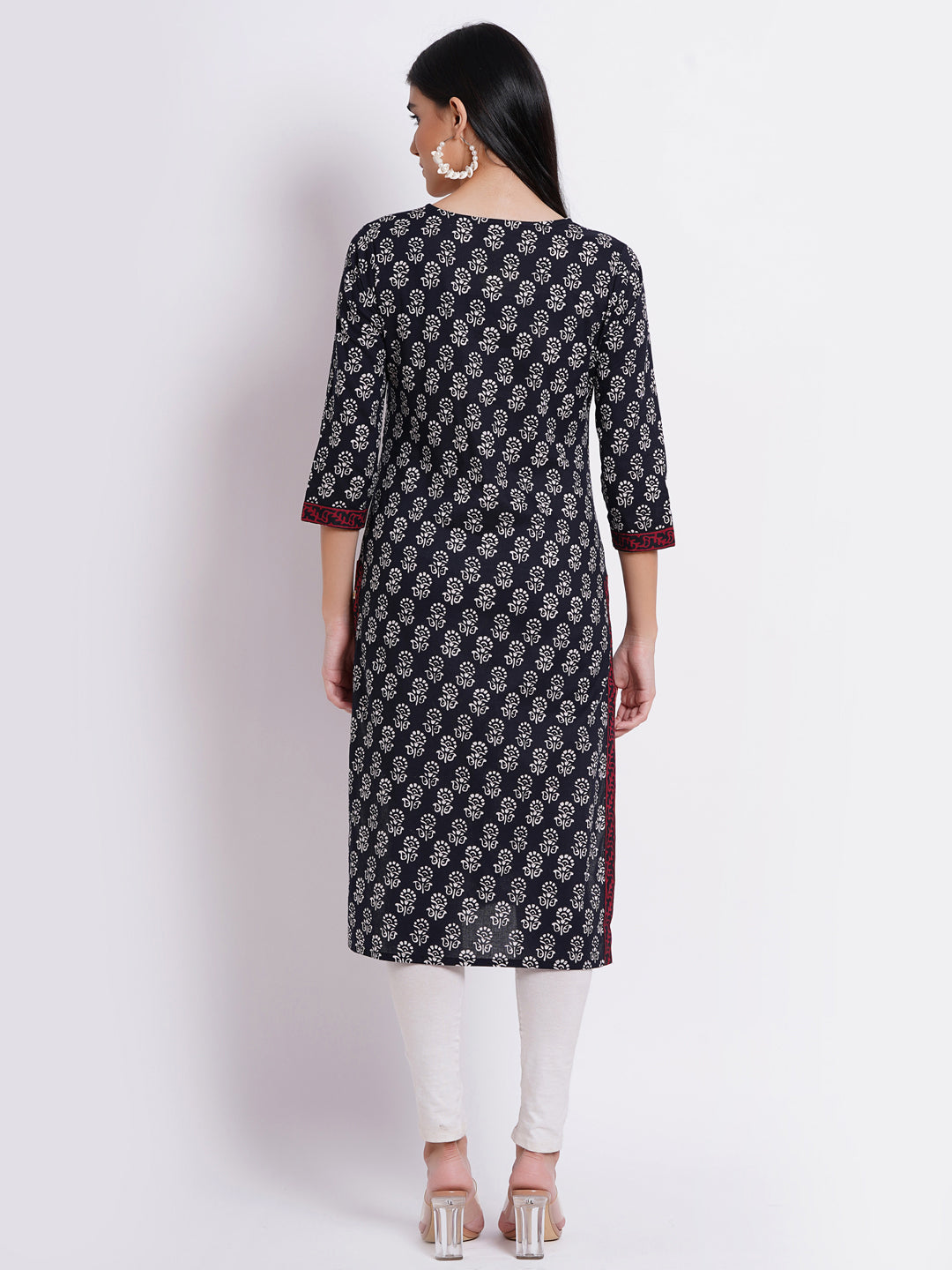 Mul Cotton Printed Long Kurti with Kantha Work