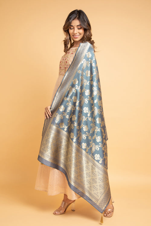 Banarsi Silk Dupatta with Zari Zaal Patterns