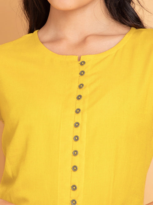 Linen Blend Long Kurti with Metal Buttons