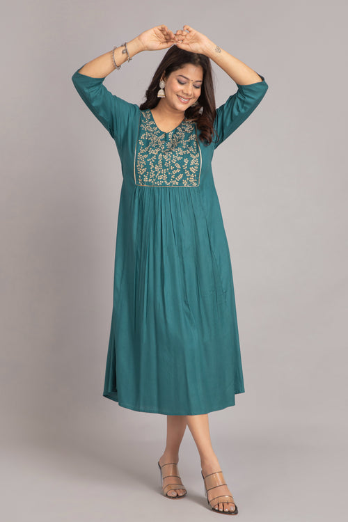 Zari Embroidered Flared Long Dress